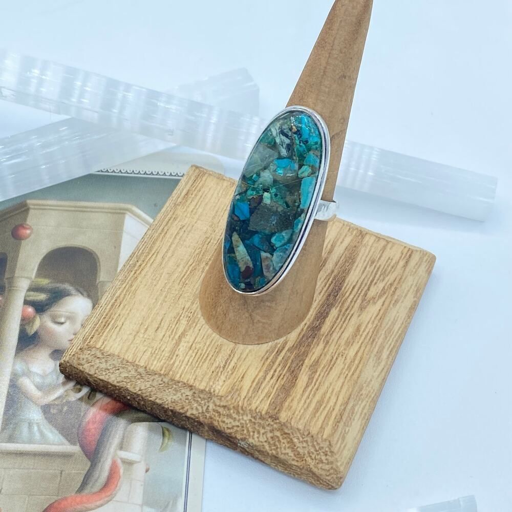Copper Chrysocolla Silver Ring Size 8